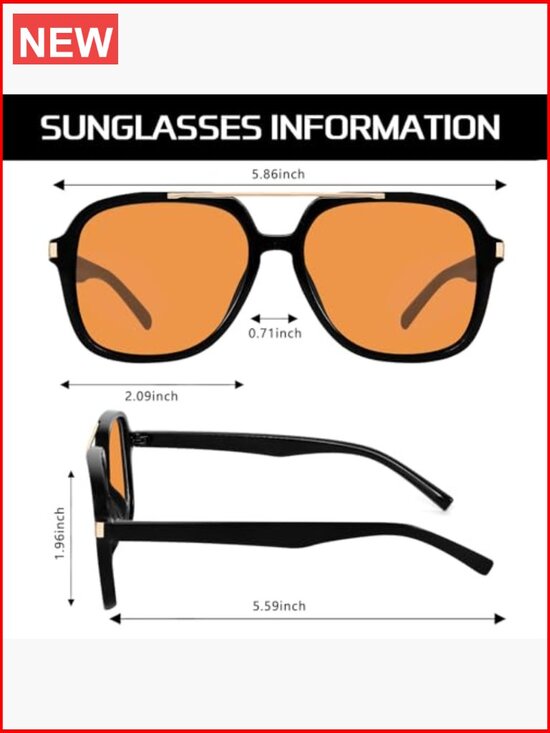 Retro Aviator Sunglasses Square Top Bar Lightweight Plastic Frame 58mm Lens main image 5